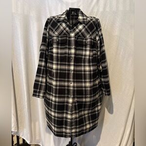 Duluth Trading Co Black and White Plaid Shirt Dress/Duster 1X